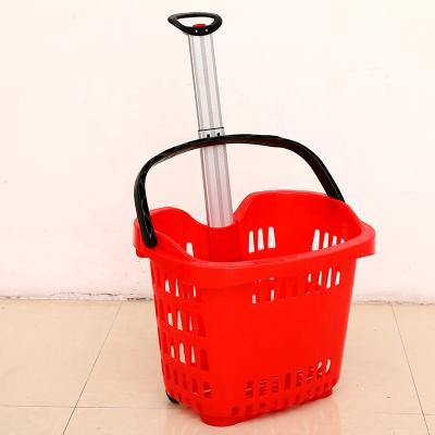 China With wheel fashionable style a plastic shopping basket with wheels, a plastic shopping basket with handles for sale