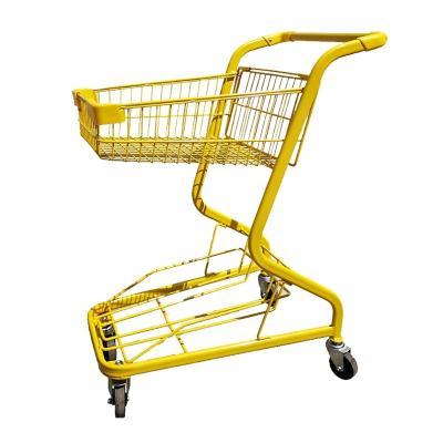 China Wholesale Cheap Price 2 Cart Double Unfolding Two Tier Basket Supermarket Shopping Trolley for sale