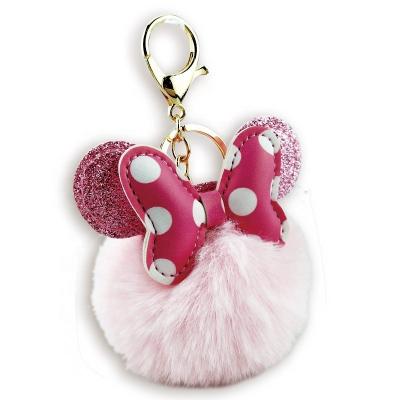 China Pom Key Chain, Mickey Head Keychain, Pompom Tassel Key Chain Bag Charm Rose Blast Pink for sale