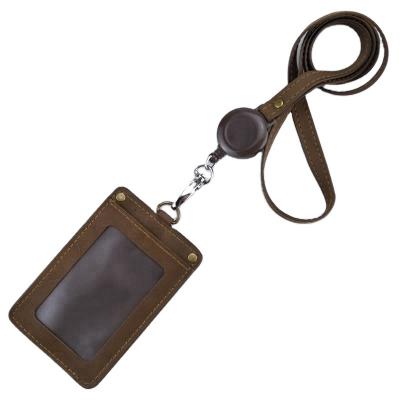 China Employee ID Card And PU Leather Lanyard Pu Card Holder Disinfection Card In Brown Color for sale