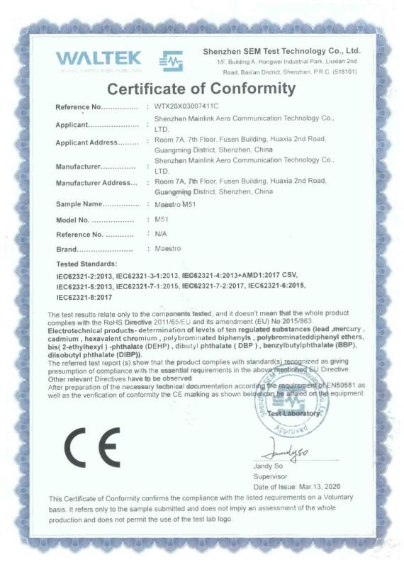 CE - Shenzhen Mainlink Aero Communication Technology Co., Ltd.