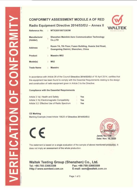 CE - Shenzhen Mainlink Aero Communication Technology Co., Ltd.