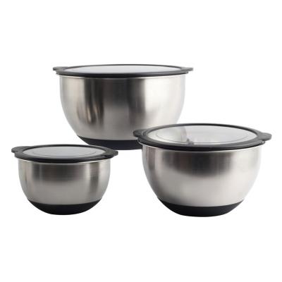 China Sustainable 3 Piece Bowls For Serving, Cooking, Baking, Storage, Stainless Steel Bowl Set With Lid for sale