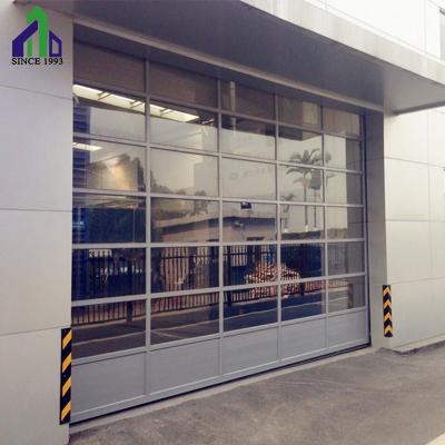 China JIANDA Industrial Glass Door Garage Aluminum Alloy Sliding Panel+ Steel Panel Industrial Sectional Overhead Glass Lower Workshop Finished for sale