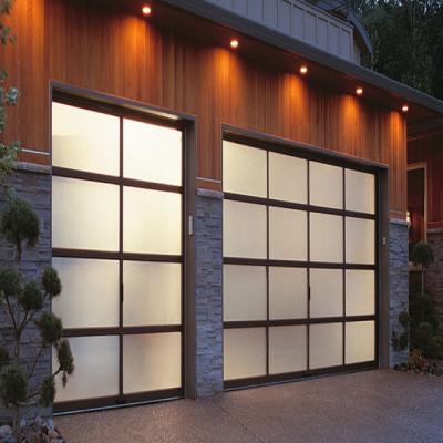 China Decoration mirror glass panel double tempered aluminum 2 car garage sectional door with pedestrian door prices for sale