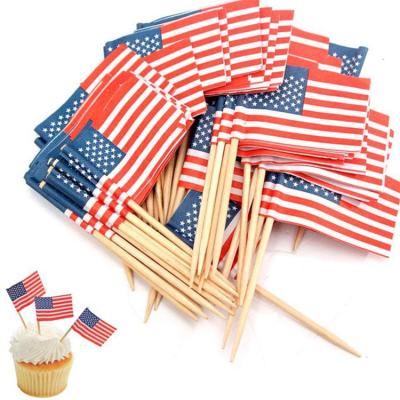 China Lightweight/Portable Fast Delivery Time 20cm Recyclable Custom Personalized Bamboo Flag Pole Food USA Toothpick Flag for sale