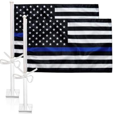 China Strong Color Fastness/Durable/Decorative/Washable Professional Manufacturer Digital Printing Customized USA Police Station Trump Car Flags With Poles for sale