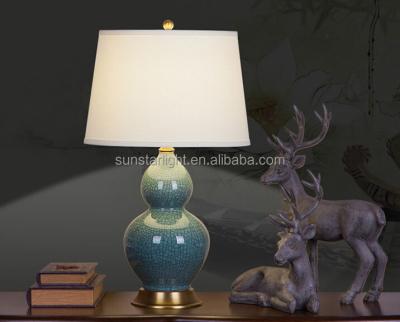 China Modern Gourd Shape Ceramic Body With Fabric Shade Modern Desk Lamp Bedroom Living Room Table Lamp for sale