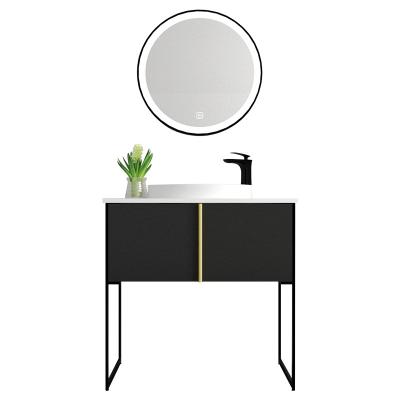 China Hot Selling Modern Floor Standing Mirror Gray Bathroom Vanity Cabinets Complete With Sink for sale