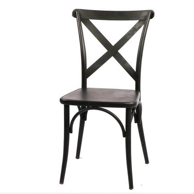 China Modern Wedding Steel Frame Stackable Cross High Back Chairs Dining Chair Black Square Back Dining Chair for sale