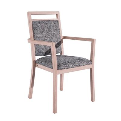 China Modern Upholstered Fabric Dining Hotel Furniture Stackable Chair With Arms Aluminum Banquet Hall Chair for sale