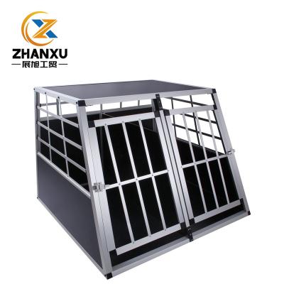 China Breathable Aluminum Double Doors Dog Cages With Medium MDF Plate for sale