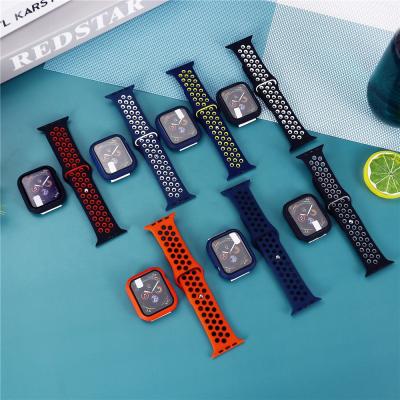 China Lightweight Custom Replacement Silicone Rubber Wrist Watch Strap For Apple Watch Band Strap Sport Band With Case for sale