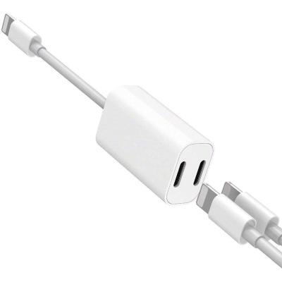 China Protable Dual Usb Port Usb To Phone Adapter 2 In 1 Earphone Splitter Converter Cable Audio Charger Charging Adapter For iPhone for sale