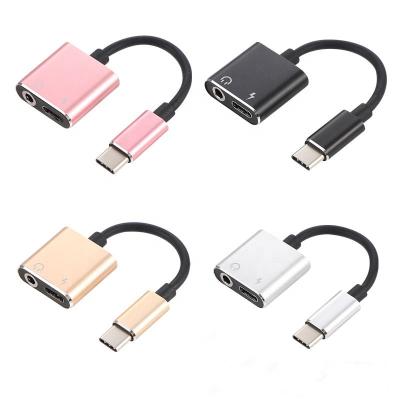 China Support Musice play sync and charging from 2 in 1 Usb type C to aux phone. USB-C Jack Audio Cable For Smart 3.5mm Adapter Earphone Adapter For Xiaomi Huawei HTC for sale