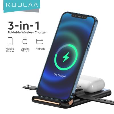 China Mobile Phone KUULAA Newset 3 in 1 Wireless Charger 15W Wireless Phone Charger for iPhone/apple watch/airpods for sale