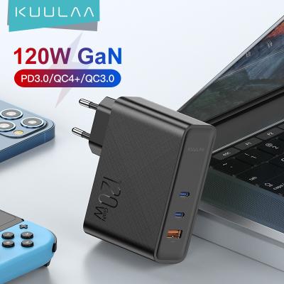 China New Tech GaN Gallium Nitride Charger KUULAA 120W Super Fast Charge 3 Device Charging GaN High-Power Wall Charger EU/USA For Iphone Mac for sale