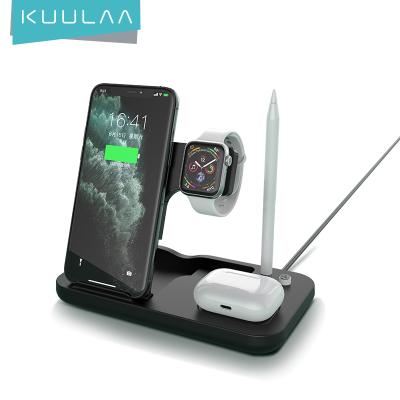 China Fanshion KUULAA OEM Phone Holder Charging Station Qi Standard 10W Fast 4 in 1 Wireless Charger Pad for Airpods for Apple Watch for sale