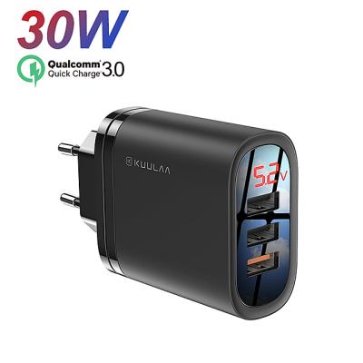 China 3-Ports Digital Display Travel Charger Adapter 3 Ports Mobile Phone USB Charging Charger KUULAA 30W QC3.0 Cargadores De Celular Fast for sale