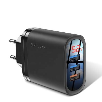 China 3-Ports Digital Display Charging KUULAA 30W Multi USB QC3.0 Ports EU USA Plug 3 Ports Fast Charging Mobile Phone USB Chargers For Mobile Phone for sale