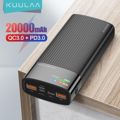 China Smart Digital Display KUULAA 20000 mAh 22.5W High Power Led Color Digital Display 3 Output+3 Input Fast Charging Power Bank for sale