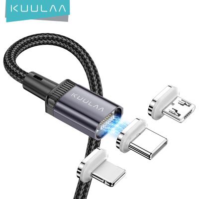 China Design KUULAA 14 Pin Durable Nylon Braid 3A Magnetic Fast Charging Laptop 1M/2M Magnetic 3-In-1 Data Cable With Led Light for sale