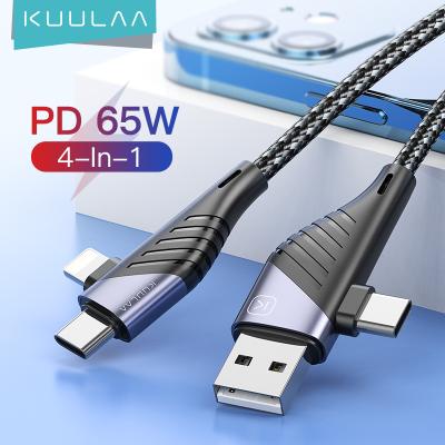 China Nylon Braided +Aluminum Alloy Material KUULAA 4 In 1 90 Degree Bend Design Special PD 65W USB-A Type-C Super Fast Charging Data Cable For iPhone for sale