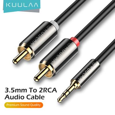 China Car KUULAA 1M Clear Sound Quality 3.5mm Copper Alloy Shell Flexible Wire To Dual RCA Cable Connects To TV for sale