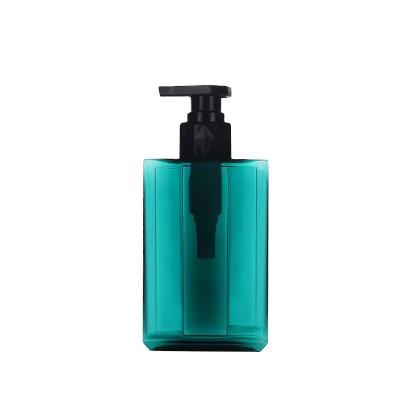 China Cosmetic in stock 300ml square bottle PET plastic shampoo bottle good quality with pump cover for sale