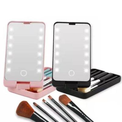 China Custom Logo Personal Care Multicolor LED Light 360 Degree Rotation Eyelash Storage Case With LED Light Mirror for sale