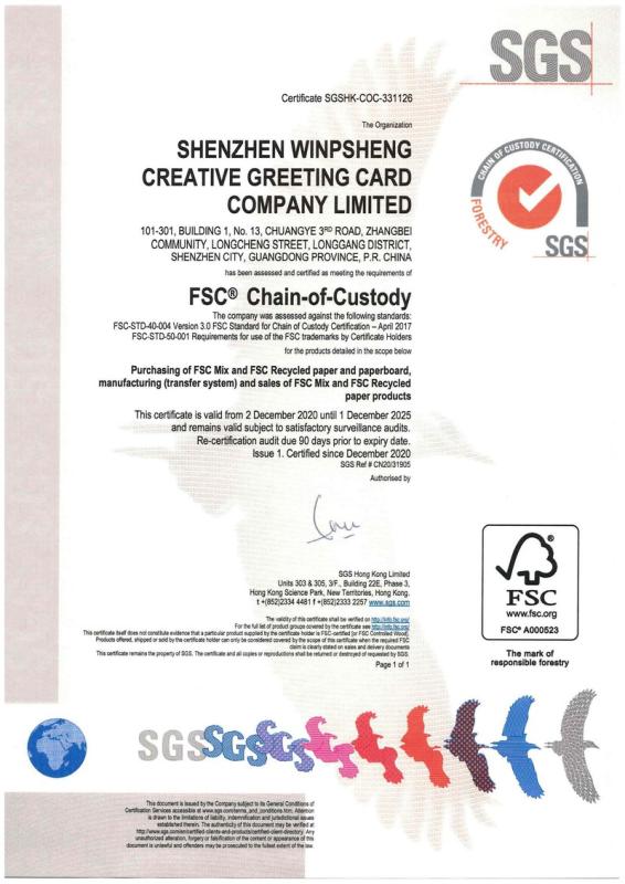 FSC - Shenzhen Winpsheng Creative Greeting Card Company Limited