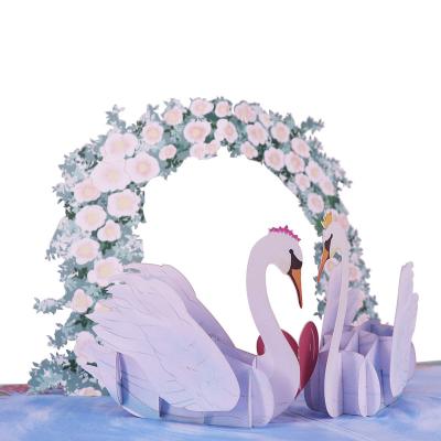 China China 2021 custom luxury 3d laser cut swan design wedding pop up invitation greeting cards for sale