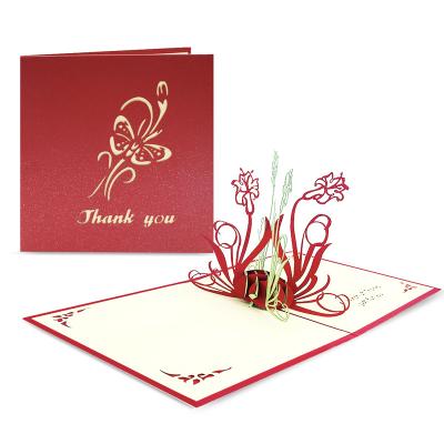 China Europe 3d Paper Craft Pop Up Flower Thank You Card Custom With Logo for sale