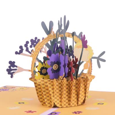 China Europe Custom Print 3d Pop Up Flower Basket Thank You Gift Greeting Cards for sale