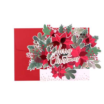 China Hot Luxury Europe Merry Christmas Flower Basket Europe Foil 3D Automatic Christmas Cards for sale