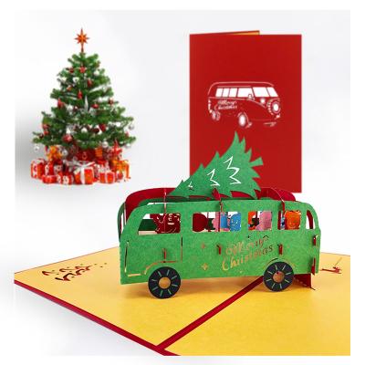 China Europe Paper 3d Custom Car Pop Up Merry Christmas Tree Greeting Cards for sale