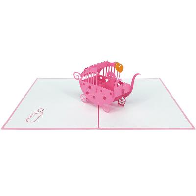 China Europe creative laser cut newborn baby in crib 3d cradle pop up card for girl for sale