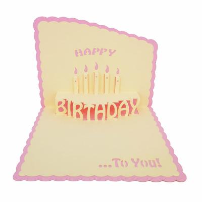 China custom color paper auto 3d birthday cards from Europe with candles for sale