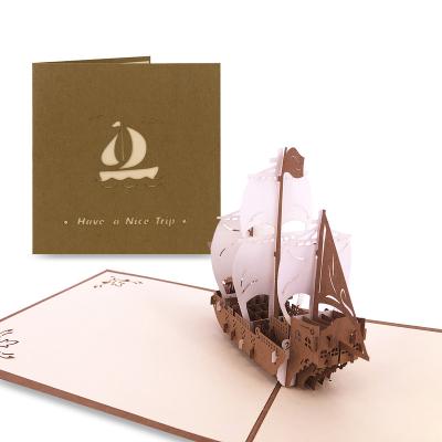 China Europe Laser Cut Boat Pop Up Greeting Cards Custom Design Ship Sailboat 3d Vacation Travel Card and Special Gift Paper, Snow White Paper for sale