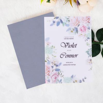 China Europe personalized silkscreen elegant flower 2.5mm acrylic wedding invitations white card for sale