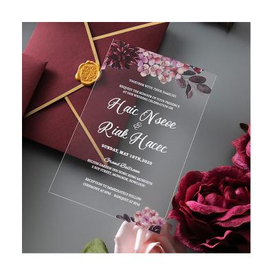 China Luxury Custom Made Wedding Invitation 2.5mm Acrylic Flower Europe Silk Screen Handmade Greeting Cards for sale