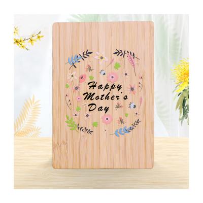 China From Europe Factory Direct Printing Mother's Day UV Bamboo Flower Wooden Love Gift Card Directly Sale for sale