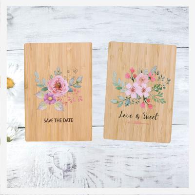 China Custom Europe Bamboo UV Printing Flower Save The Date Sweet Love Wedding Invitation Card for sale