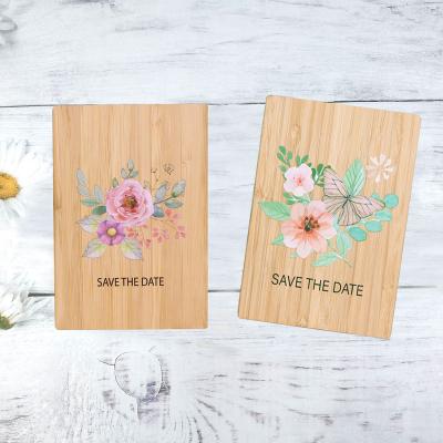 China Custom Europe Bamboo Wooden UV Printing Flower Save The Date Wedding Invitation Greeting Card for sale