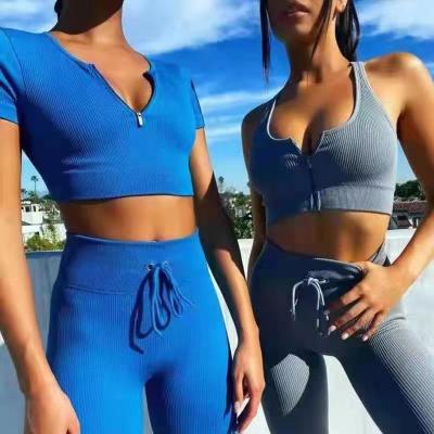 China New breathable women soft compression ribbed sports yoga wear set sports bra and pants seamless yoga sets for sale