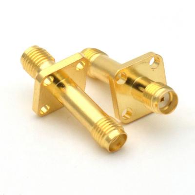 China High Performance RF Coaxial RF SMA Brass Female To SMA Female With 4 Holes Square Flange Connector for sale