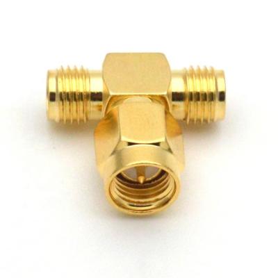 China High Performance Brass RF Coaxial SMA Male To Dual Female Tee Connector T Type Connector for sale