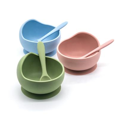 China BPA Free Suction 100% BPA Free Suction Kid Silicone Baby Feeding Bowl With And Spoon for sale