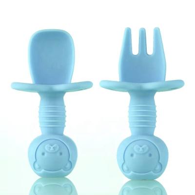 China BPA Free Silicone Cute Baby Set Flexble Toddler Spoon And Fork Spork Kits for sale