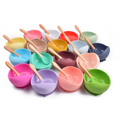 China Food Grade Modern Simplicity Children's Feeding Tableware Baby Eating Bib Silicone Food Bowl Spoon Baby Sucker Solid Silicone Bowl for sale